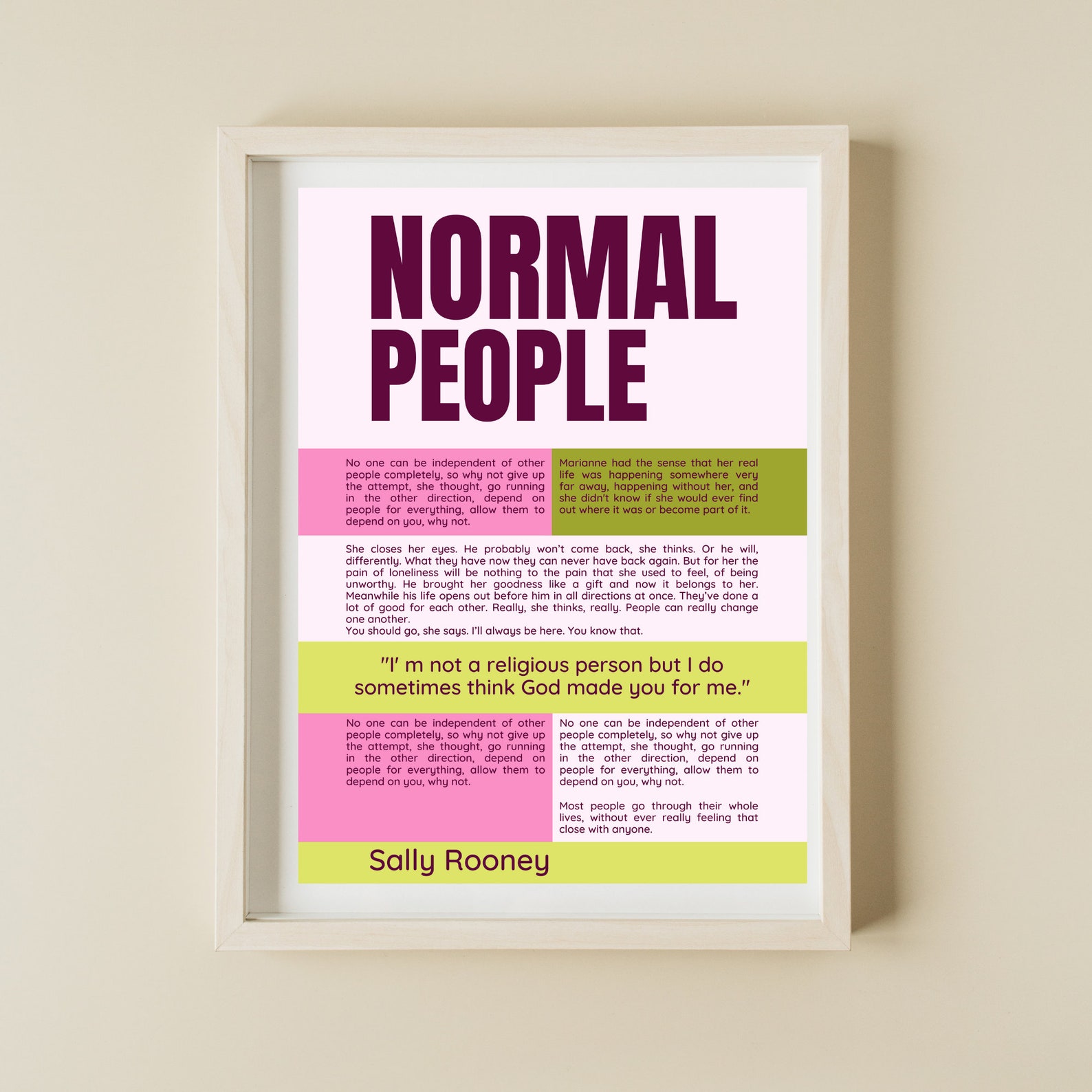 Sally Rooney | Normal People | Book Poster | Fiction Lovers Gift | Book ...
