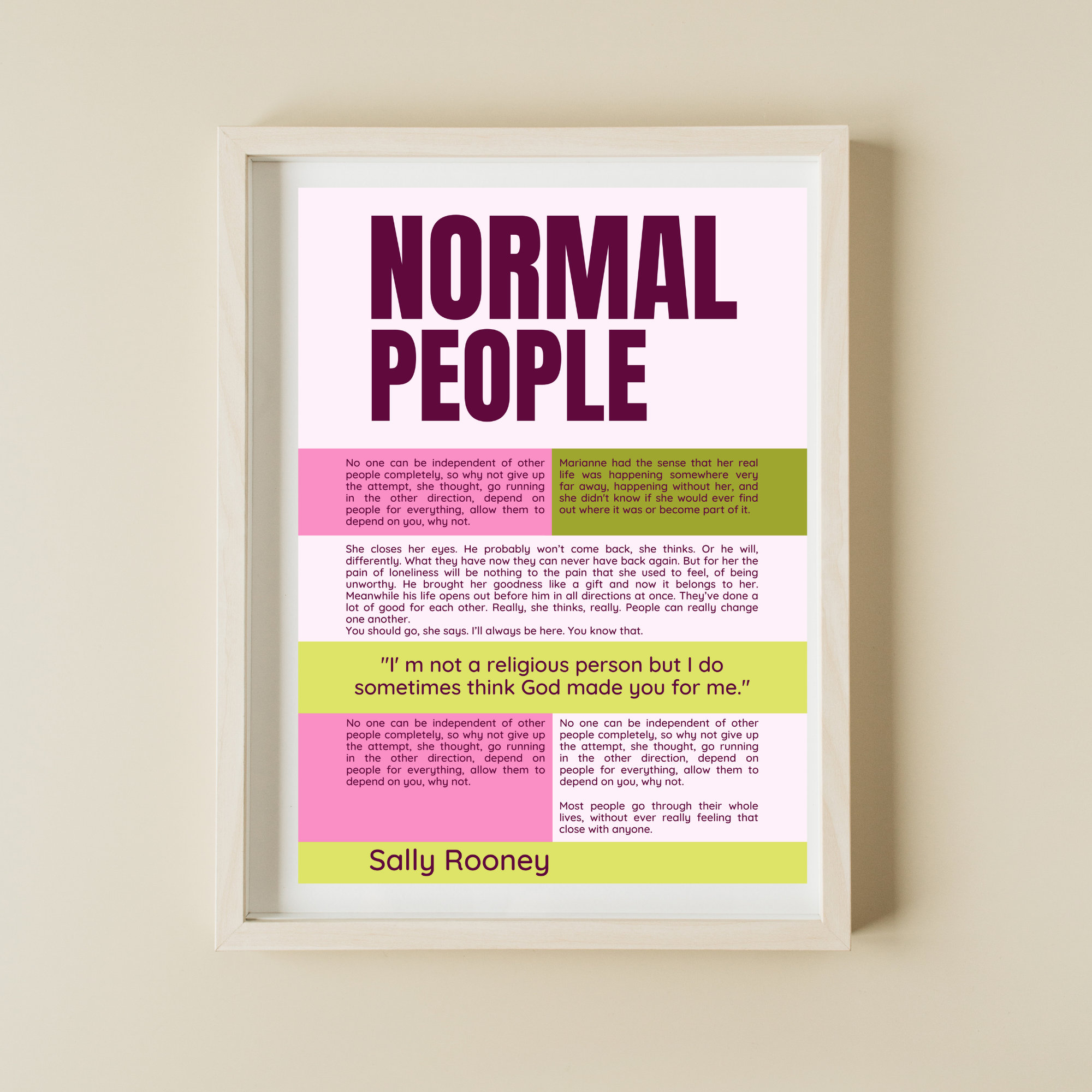 Sally Rooney | Normal People | Book Poster | Fiction Lovers Gift | Book ...
