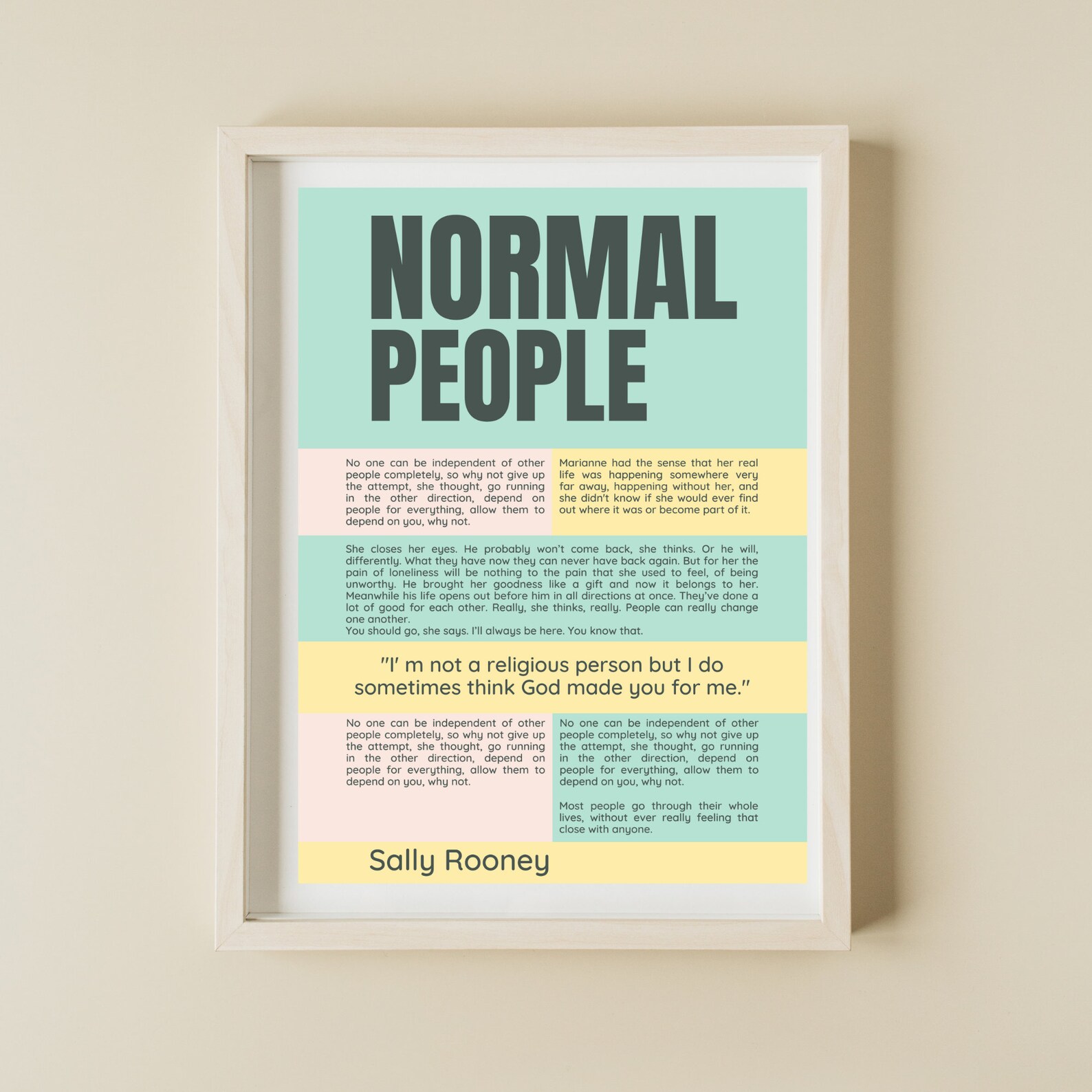 Sally Rooney | Normal People | Book Poster | Fiction Lovers Gift | Book ...