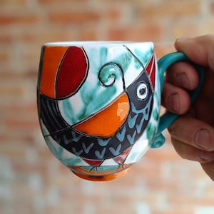 Ceramic mug,Handmade mug,Tea mug,Coffee mug,Bird design,Pottery