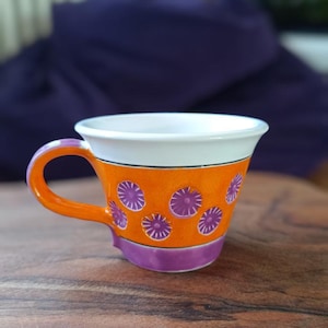 Handmade cup, Orange and purple ,Colerful,Perfect gift