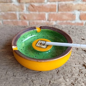 Handmade Ceramic Ashtray – Vibrant Yellow & Green  Modern Design