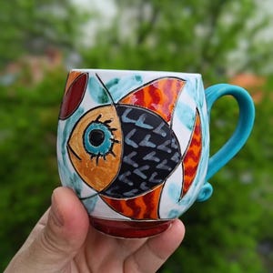 Ceramic mug,Handmade mug,Tea mug,Coffee mug,Fish design,Pottery