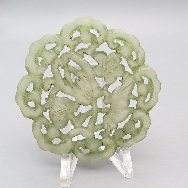 Natural Jadeite Translucent Light Celadon Green Jade Medallion, Tablet, Pendant, Great Lamp Pull