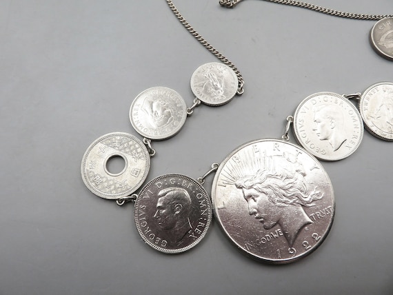 1922 S Silver Peace Dollar Necklace, Foreign Coin… - image 4