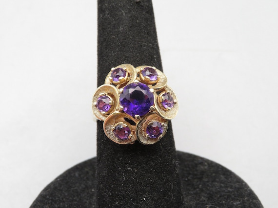 10k Yellow Gold and Amethyst Ring, Multi Stone Ro… - image 1