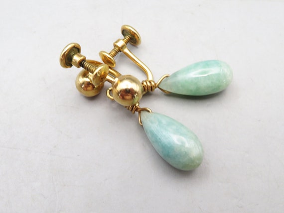 Jade Earrings Ronsi Gold Filled and Jade Tear Dro… - image 3