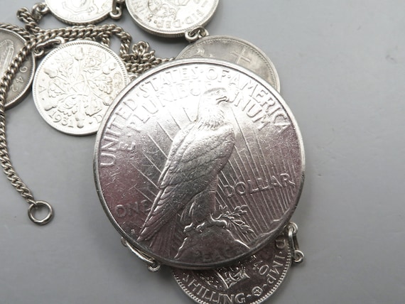 1922 S Silver Peace Dollar Necklace, Foreign Coin… - image 3