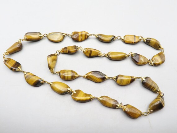 Tigers Eye Necklace Gemstone Bead Necklace, Tiger Eye Necklace, Golden Brown Tigers Eye, Jewelry Long Tigers Eye Strand, Natural Stone Shape