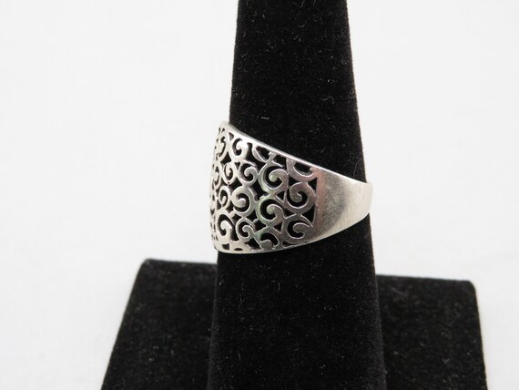 Vintage Sterling Silver Wide Cutout Band Ring, Fi… - image 3