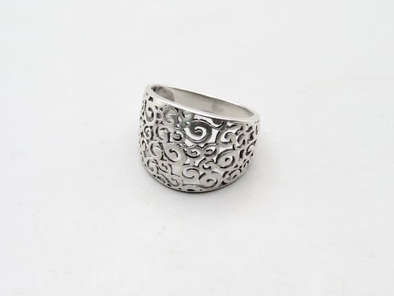 Vintage Sterling Silver Wide Cutout Band Ring, Fi… - image 1