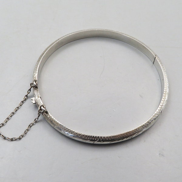 Etched Sterling Silver Bangle Bracelet, Vintage Silver Jewelry, .925 Sterling Bracelet