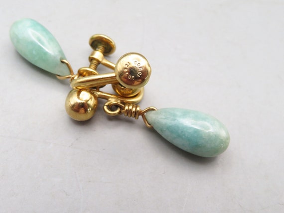 Jade Earrings Ronsi Gold Filled and Jade Tear Dro… - image 2
