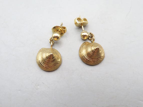 Seashell Earrings 14K Solid Gold for Her, Sea She… - image 1