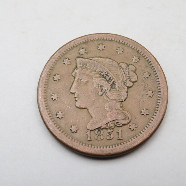 1851 Braided Hair Large Cent, Rare Large Cent, Large Cent Penny, Old US Coins, Large Penny, Antique US Penny, Pre-Civil War Coin