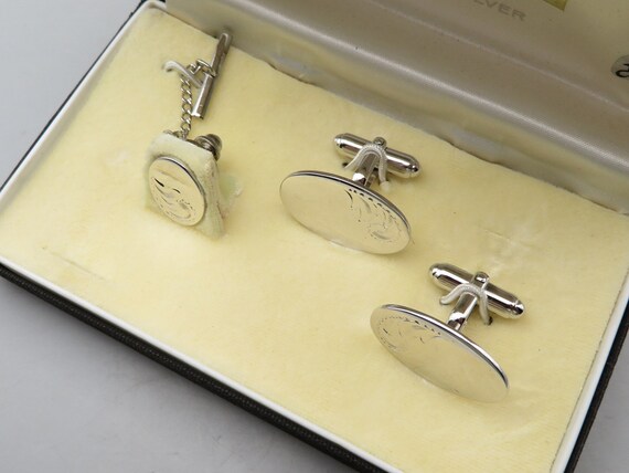 Anson Sterling Silver Cuff Links and Tie Tack, Ne… - image 3