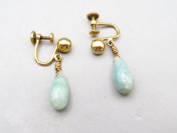 Jade Earrings Ronsi Gold Filled and Jade Tear Dro… - image 1