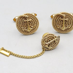 Anchor Rope Gold Filled Cufflinks Krementz Nautical Cuff Links, Wedding, Groom, Men's, Navy, Boat, Beach, Tie Clasp, Tuxedo