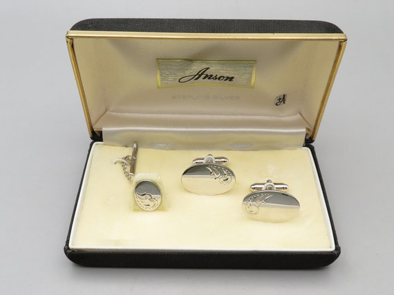 Anson Sterling Silver Cuff Links and Tie Tack, Ne… - image 1