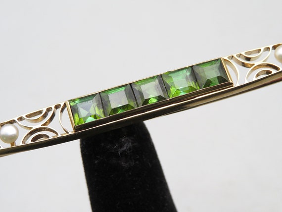 Edwardian 14k Gold Green Tourmaline and Seed Pear… - image 4