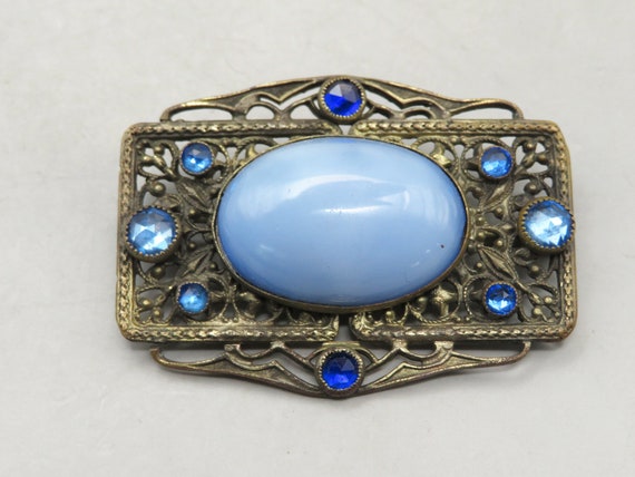 Antique Edwardian Brooch Pin with Blue Stones, An… - image 1