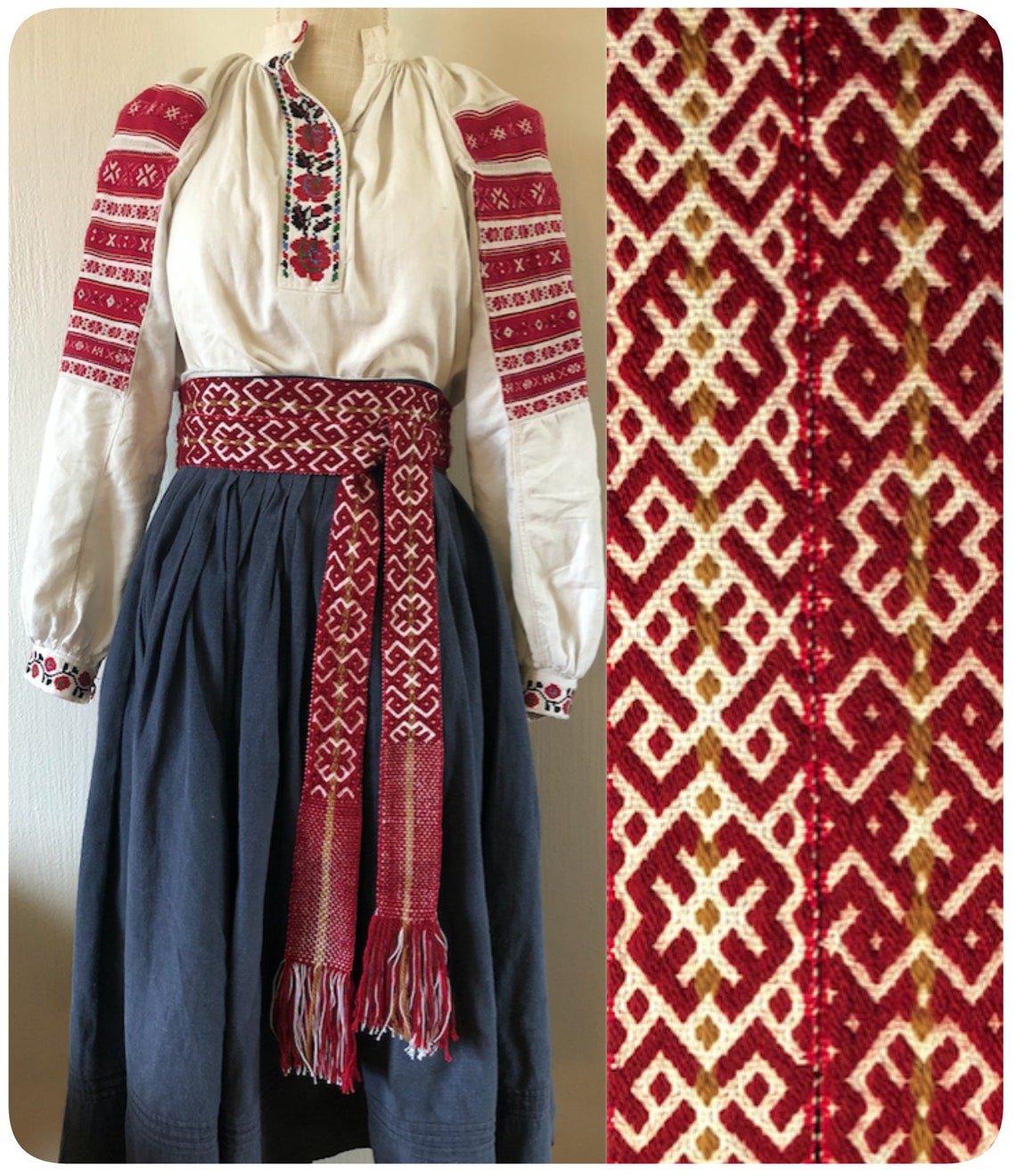 Ukrainian sash “Barvysta” | Ethno striped belt with red tassels