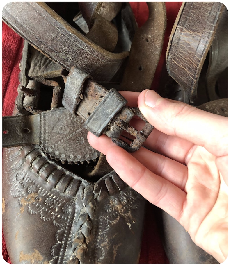 Antique Authentic Carpathian Leather Shoes, Ukrainian Traditional Folk ...