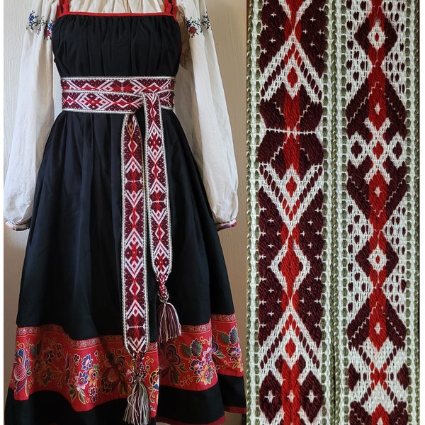 Latvian Woven Sash Belt, Latvian Folk Belt, Handmade Traditional Eastern Europe Baltic Ethnic Belt for Women