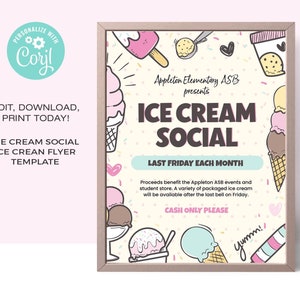Ice Cream Social Flyer Template EDITABLE| Ice Cream Party Flyer | 8.5 x 11 • Instant Download Corjl.com