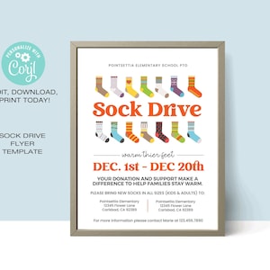 Winter Sock Drive Flyer Template Sock Drive EDITABLE Sock Drive Event