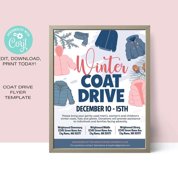 Coat Drive Template | EDITABLE | Winter Coat Drive Flyer | Event Flyer |  • Instant Download Corjl.com