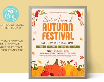 Fall Festival • Autumn Festival Flyer Template | Editable Template  • Instant Download Corjl.com
