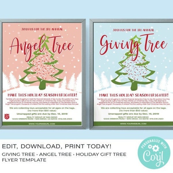 Giving Tree •  Angel Tree Flyer Template  | EDITABLE | Christmas Charity Event Flyer Template  |  • Instant Download Corjl.com