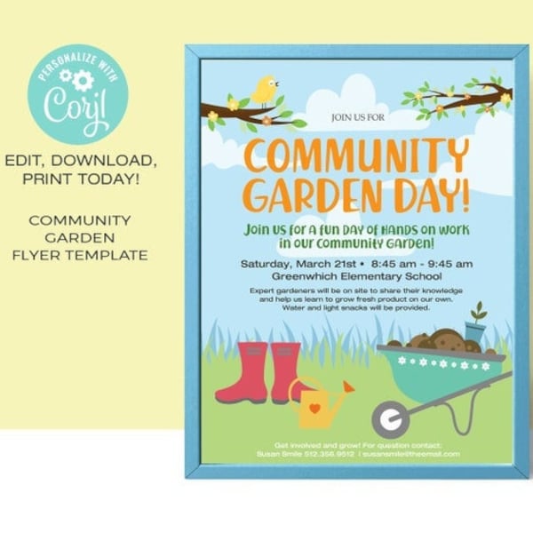 EDITABLE Garden Flyer | Community Garden Flyer Template • Garden Party Template • Instant Download Corjl.com