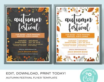 Fall Festival • Autumn Festival Flyer Template | Editable Template  • Instant Download Corjl.com