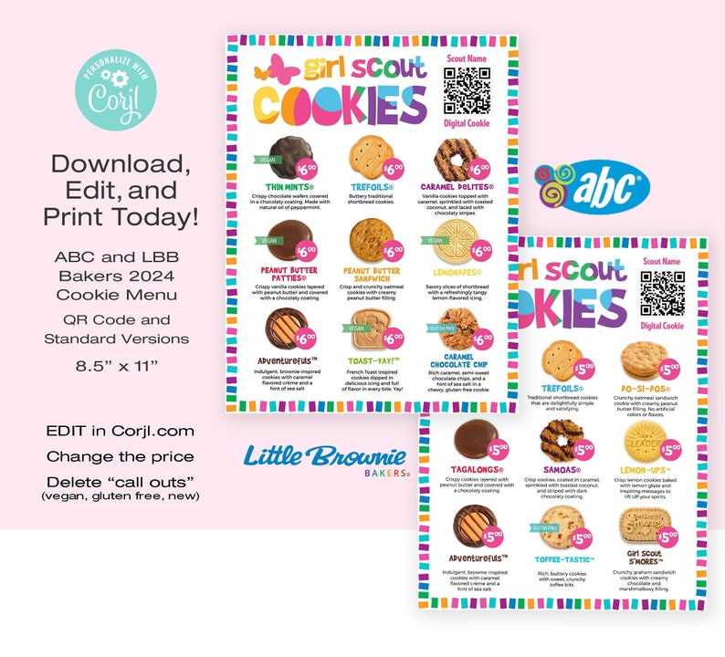 Girl Scout Cookie Menu 2024 With QR Code ABC and Little Etsy Australia