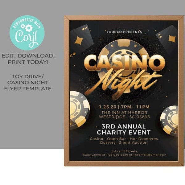 Casino Night Flyer Template • Casino Flyer Template | EDITABLE | Event Flyer |  • Instant Download Corjl.com