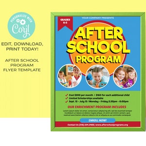 After School Program Flyer Template • School, PTO, PTA Flyer • Template   | Editable Template  • Instant Download Corjl.com