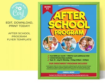 After School Program Flyer Template • School, PTO, PTA Flyer • Template   | Editable Template  • Instant Download Corjl.com