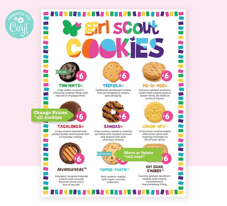 Girl Scout Cookie Menu 2024 ABC and Little Brownie Bakers EDITABLE ...