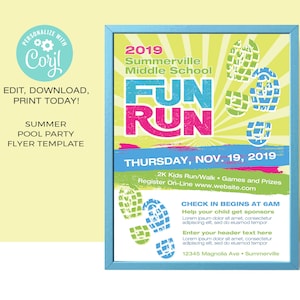 Fun Run Flyer Template • Kids Run • Template   | Editable Template  • Instant Download Corjl.com