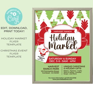 Holiday Market Flyer Template • Holiday Event, Holiday Craft Fair Flyer Template | EDITABLE | Event Flyer |  • Instant Download Corjl.com