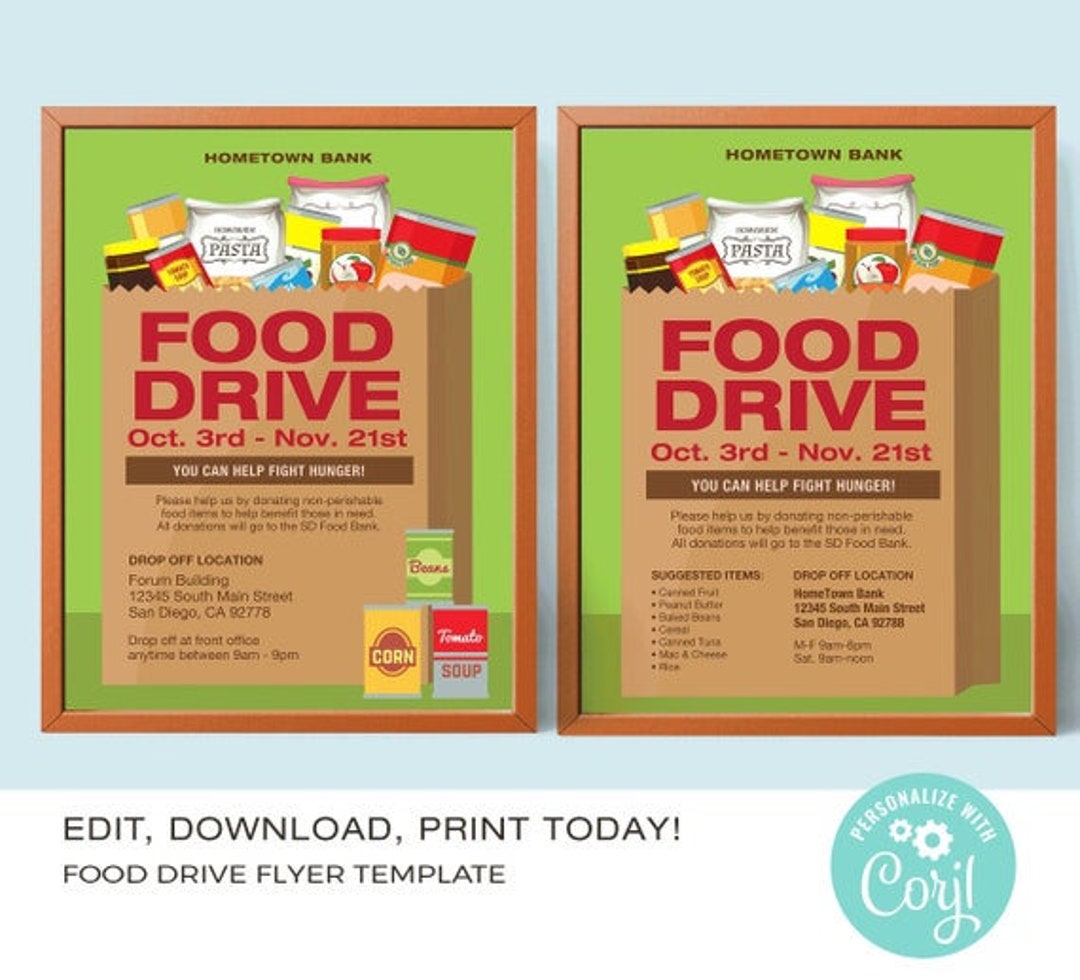 Food Drive Flyer Template Canned Food Drive Flyer EDITABLE Instant