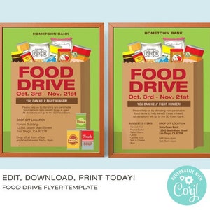 Food Drive Flyer Template  | Canned Food Drive Flyer • EDITABLE  • Instant Download Corjl.com