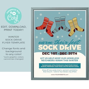 Mall för flygblad för vinterstrumpa • Strumpdrive | REDIGERBAR | Strumpdrive | Evenemangsflyer | • Direktnedladdning Corjl.com