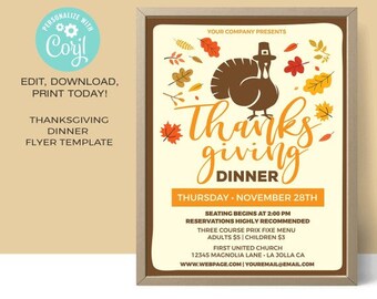 Thanksgiving Dinner Template | EDITABLE Thanksgiving Flyer | Event Flyer |  • Instant Download Corjl.com