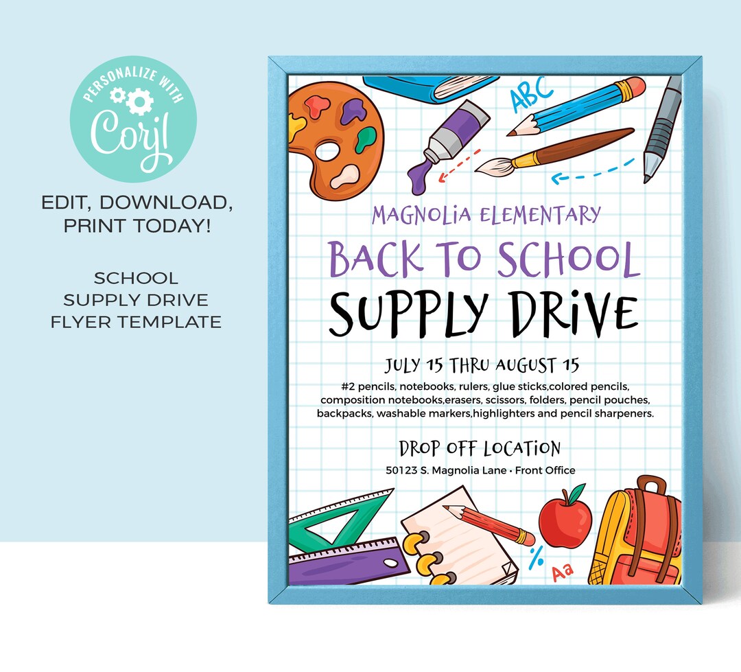 School Supply Drive Flyer Template Back to School Flyer Template Editable Template Instant