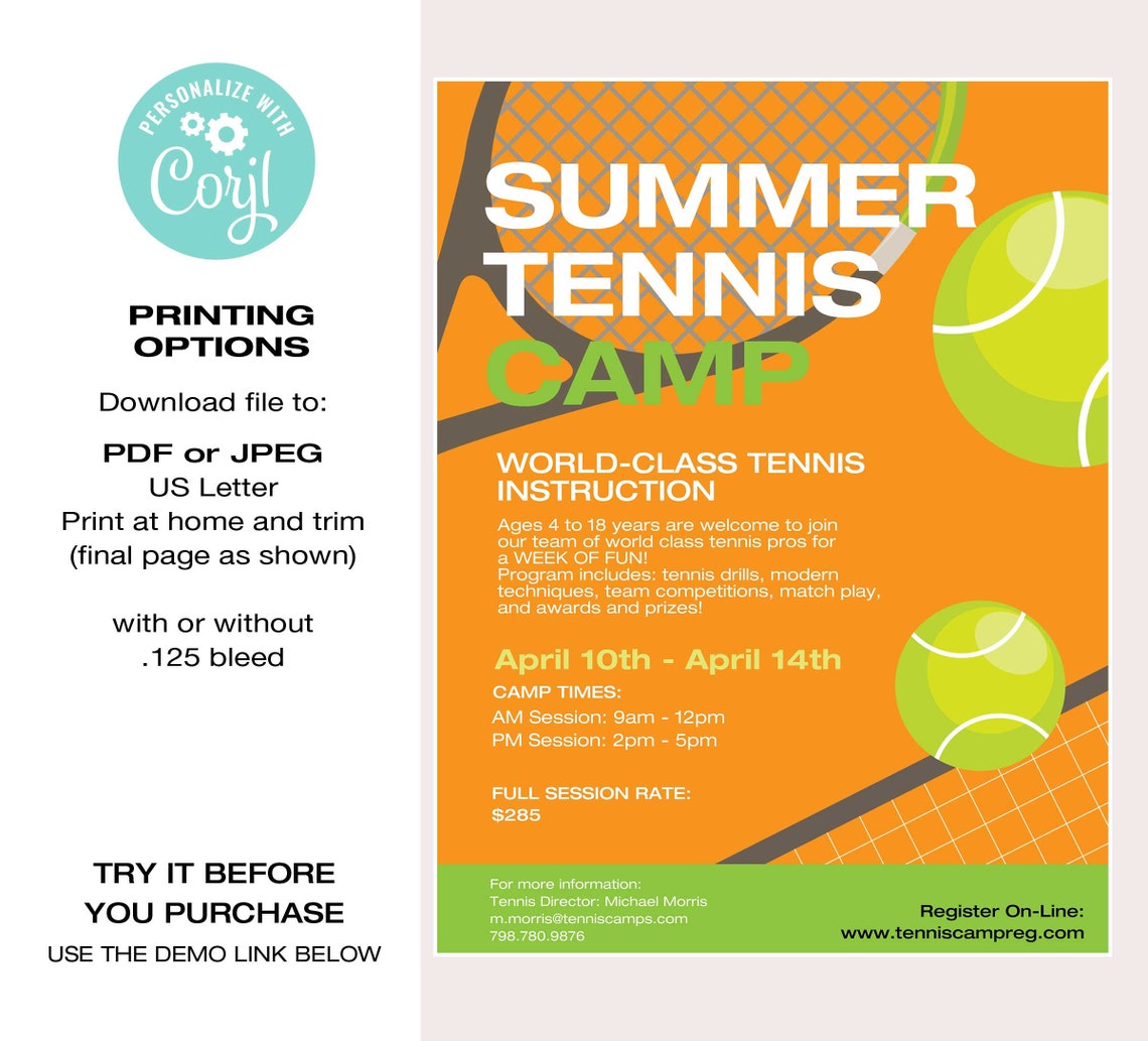 Tennis Camp Flyer Template Tennis Mixer, Tennis Competition Flyer