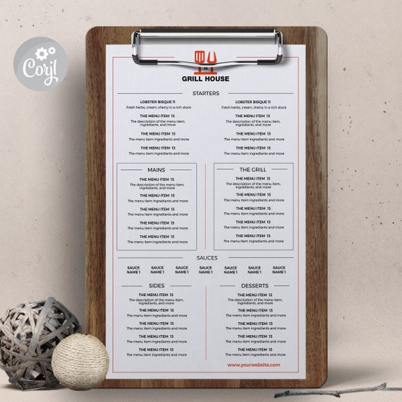 Restaurant Menu Template Cafe Menu Template 8.5 X 14 | Etsy Australia