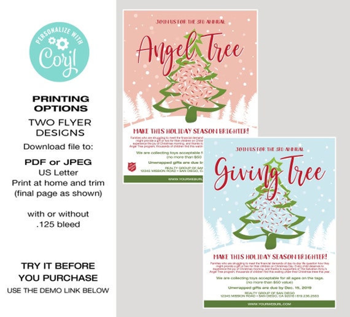 Giving Tree • Angel Tree Flyer Template EDITABLE Christmas Charity Giving Tree • Angel Tree Flyer Template EDITABLE Christmas Charity